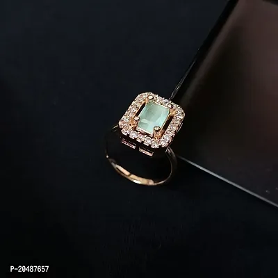 Rose Gold Plated with Light Green Stone - AD studded Finger Ring for Women  Girls-thumb0
