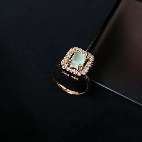Rose Gold Plated with Light Green Stone - AD studded Finger Ring for Women  Girls