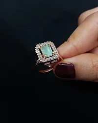 Rose Gold Plated with Light Green Stone - AD studded Finger Ring for Women  Girls-thumb1