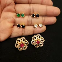 5 in 1 Colour Changeable AD Earring Set for Women  Girls ndash; 5 colour options with floral design-thumb1