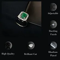 American Diamond studded Finger Ring for women  Girls- Rhodium plated Green Stone-thumb3