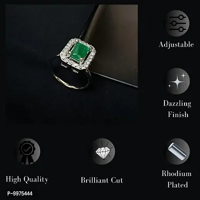 American Diamond studded Finger Ring for women  Girls- Rhodium plated Green Stone-thumb4