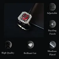 American Diamond studded Finger Ring for women  Girls- Rhodium plated Red Stone-thumb2