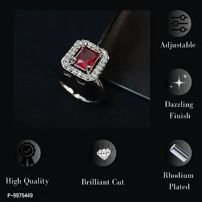 American Diamond studded Finger Ring for women  Girls- Rhodium plated Red Stone-thumb3