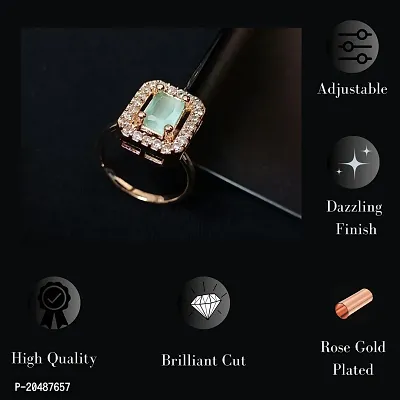 Rose Gold Plated with Light Green Stone - AD studded Finger Ring for Women  Girls-thumb3