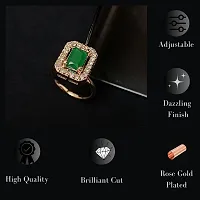 Rose Gold Plated with Green Stone - AD studded Finger Ring for Women  Girls-thumb2