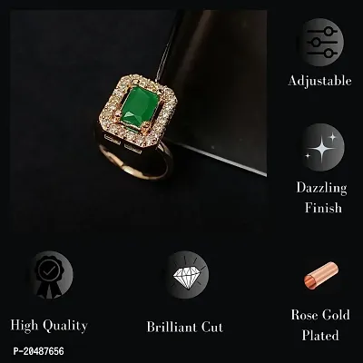 Rose Gold Plated with Green Stone - AD studded Finger Ring for Women  Girls-thumb3