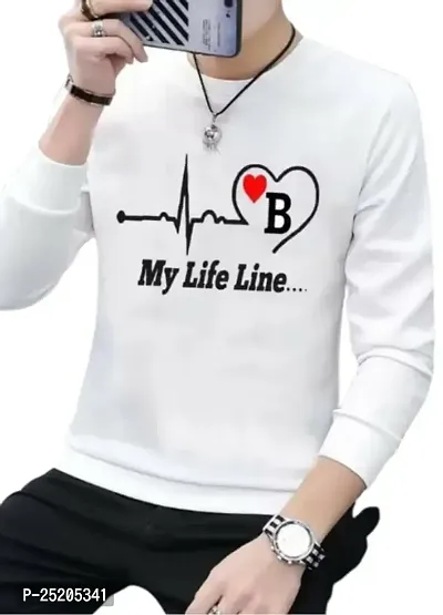 Trendywear Cotton Blend Full Sleeve Round Neck Typography Regular T-Shirt for Men (White)