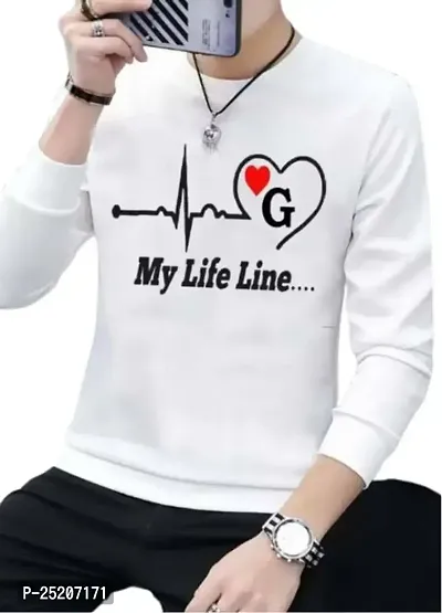 Trendywear Cotton Blend Printed Round Neck Full Sleeve Casual T-Shirt for Men (White, XL)