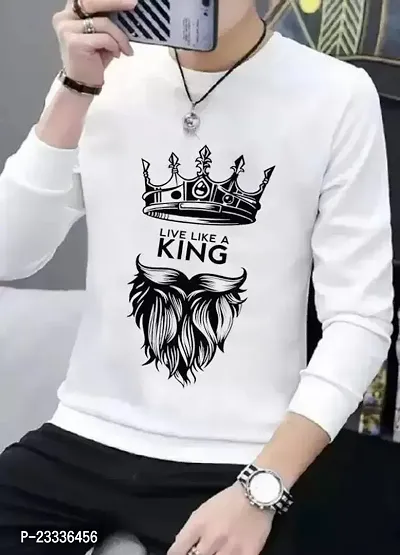 Elegant White Cotton Blend Printed Round Neck Tees For Men-thumb0