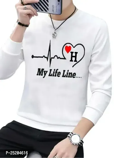 Trendywear Cotton Blend Full Sleeve Typography Round Neck Regular T-Shirt for Men (White)-thumb0