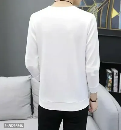 Trendywear Cotton Blend Printed Full Sleeve Round Neck Causual T-Shirt for Men (White)-thumb2