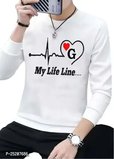 Trendywear Cotton Blend Typography Full Sleeve Round Neck Casual T-Shirt for Men (White, XL)