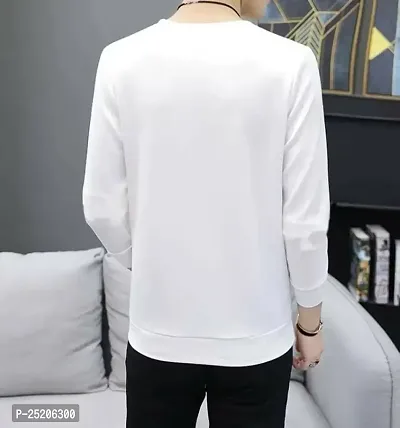 Trendywear Men's Cotton Blend Printed Full Sleeve Round Neck Regular Fit T-Shirt (White)-thumb2