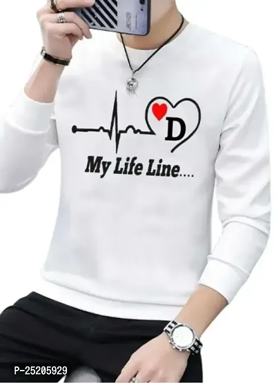 Trendywear Cotton Blend Printed  Typography Full Sleeve Round Neck Casual T-Shirt for Men (White, M)