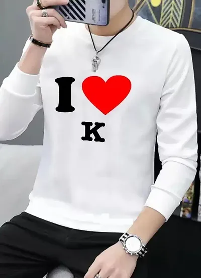 White Polyester Round Neck Full-sleeve Tees for Men