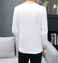 Trendywear Cotton Blend Printed Full Sleeve Stylsih Round Neck Regular T-Shirt for Men (White)-thumb1