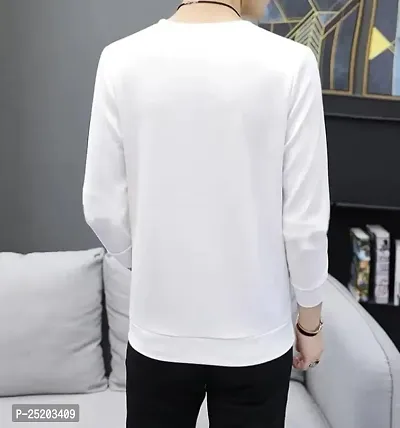 Trendywear Cotton Blend Printed Full Sleeve Round Neck Regular Stylish T-Shirt for Men (White)-thumb2