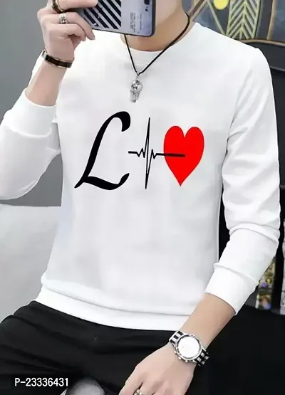 Elegant White Cotton Blend Printed Round Neck Tees For Men