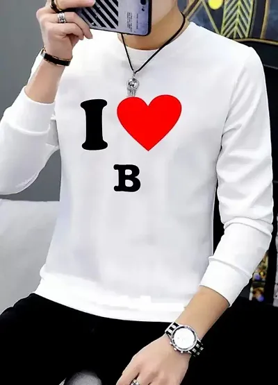 White Polyester Round Neck Full-sleeve Tees for Men