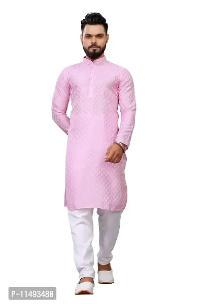 WeLook mens kurta pyjama set for wedding jacquard self design (M, PINK)