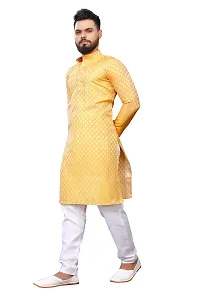 WeLook mens kurta pyjama set for wedding jacquard self design (L, YELLOW)-thumb1