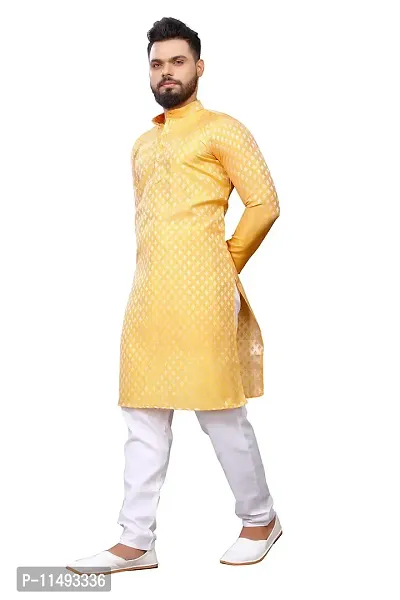 WeLook mens kurta pyjama set for wedding jacquard self design (L, YELLOW)-thumb2