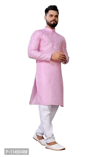 WeLook mens kurta pyjama set for wedding jacquard self design (M, PINK)-thumb2