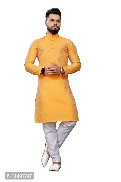 WeLook Mens kurta Churidar pyjama set for Wedding (XL, YELLOW)-thumb0