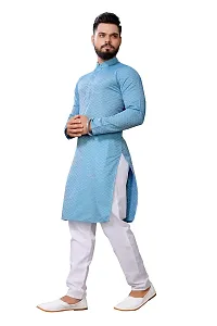 WeLook mens kurta pyjama set for wedding Party jacquard self design (M, BLUE)-thumb1