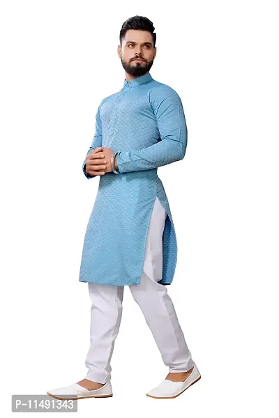 WeLook mens kurta pyjama set for wedding Party jacquard self design (M, BLUE)-thumb2