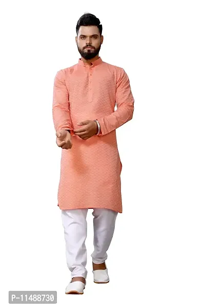 WeLook mens kurta pyjama set for wedding Party jacquard self design (XL, PINK)-thumb0