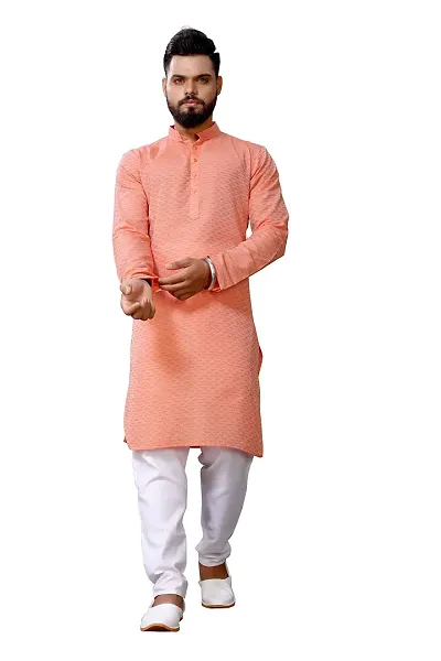 WeLook mens kurta pyjama set for wedding Party jacquard self design (XL, PINK)