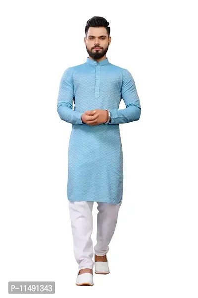 WeLook mens kurta pyjama set for wedding Party jacquard self design (M, BLUE)