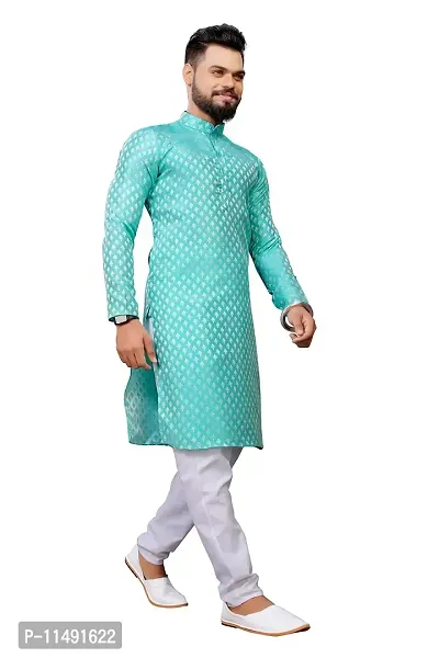 WeLook mens kurta pyjama set for wedding jacquard self design (XXL, GREEN)-thumb2