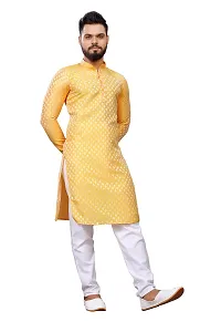 WeLook mens kurta pyjama set for wedding jacquard self design (L, YELLOW)-thumb2