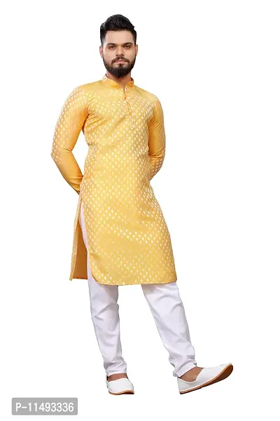 WeLook mens kurta pyjama set for wedding jacquard self design (L, YELLOW)-thumb3