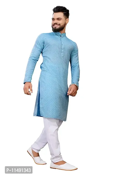 WeLook mens kurta pyjama set for wedding Party jacquard self design (M, BLUE)-thumb3