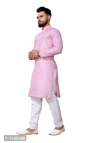 WeLook mens kurta pyjama set for wedding jacquard self design (M, PINK)-thumb3