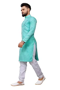 WeLook mens kurta pyjama set for wedding jacquard self design (XXL, GREEN)-thumb2