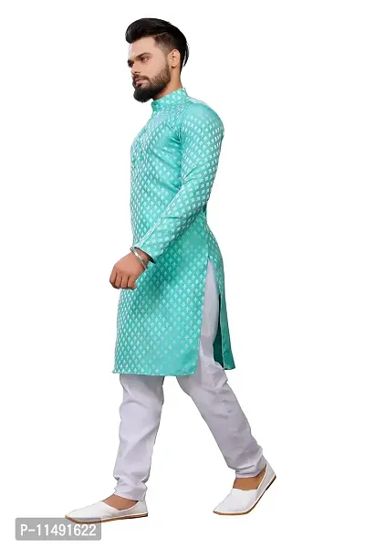 WeLook mens kurta pyjama set for wedding jacquard self design (XXL, GREEN)-thumb3