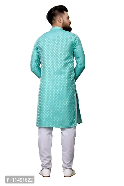 WeLook mens kurta pyjama set for wedding jacquard self design (XXL, GREEN)-thumb4