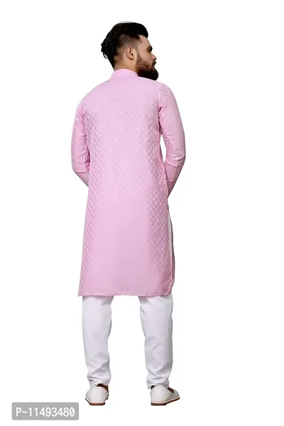 WeLook mens kurta pyjama set for wedding jacquard self design (M, PINK)-thumb4