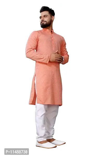 WeLook mens kurta pyjama set for wedding Party jacquard self design (XL, PINK)-thumb3