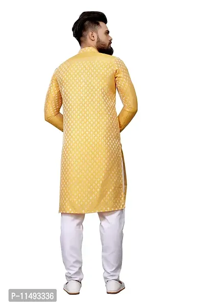 WeLook mens kurta pyjama set for wedding jacquard self design (L, YELLOW)-thumb4