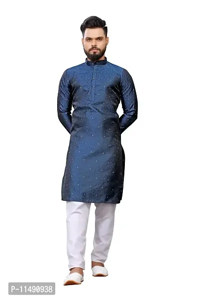 WeLook Mens kurta Churidar pyjama set for Wedding (L, BLUE)