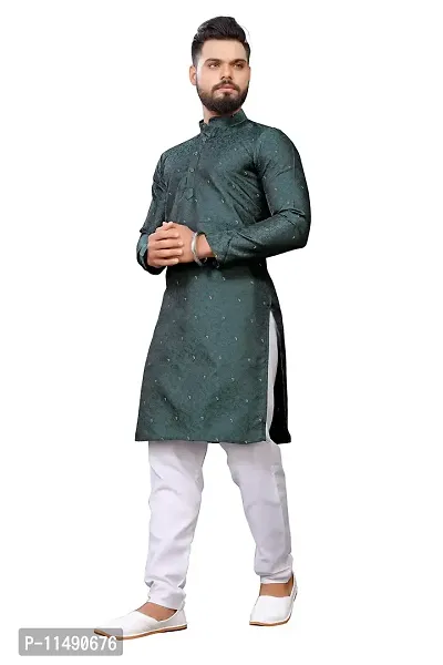 WeLook Mens kurta Churidar pyjama set for Wedding (M, GREEN)-thumb2