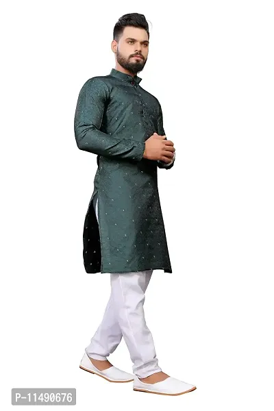 WeLook Mens kurta Churidar pyjama set for Wedding (M, GREEN)-thumb3