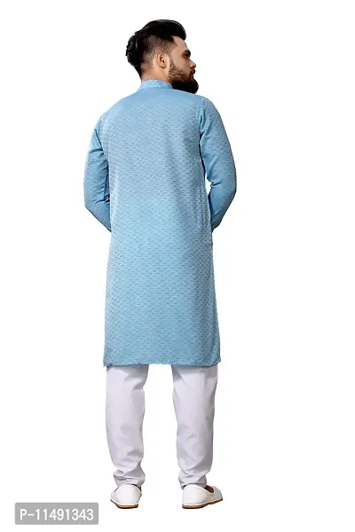 WeLook mens kurta pyjama set for wedding Party jacquard self design (M, BLUE)-thumb4