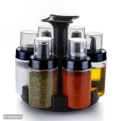 DREEMVIZION CREATION Plastic 6 Jar 360 Degree Revolving Greay Spice Rack Spice Bottle with Stand, 200ml Each Jar for Home  Kitchen-thumb0